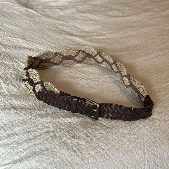 Talbots Braided Leather Cord Belt M Brown Wide Adjustable 32-35 inches Excellent - Picture 1 of 5